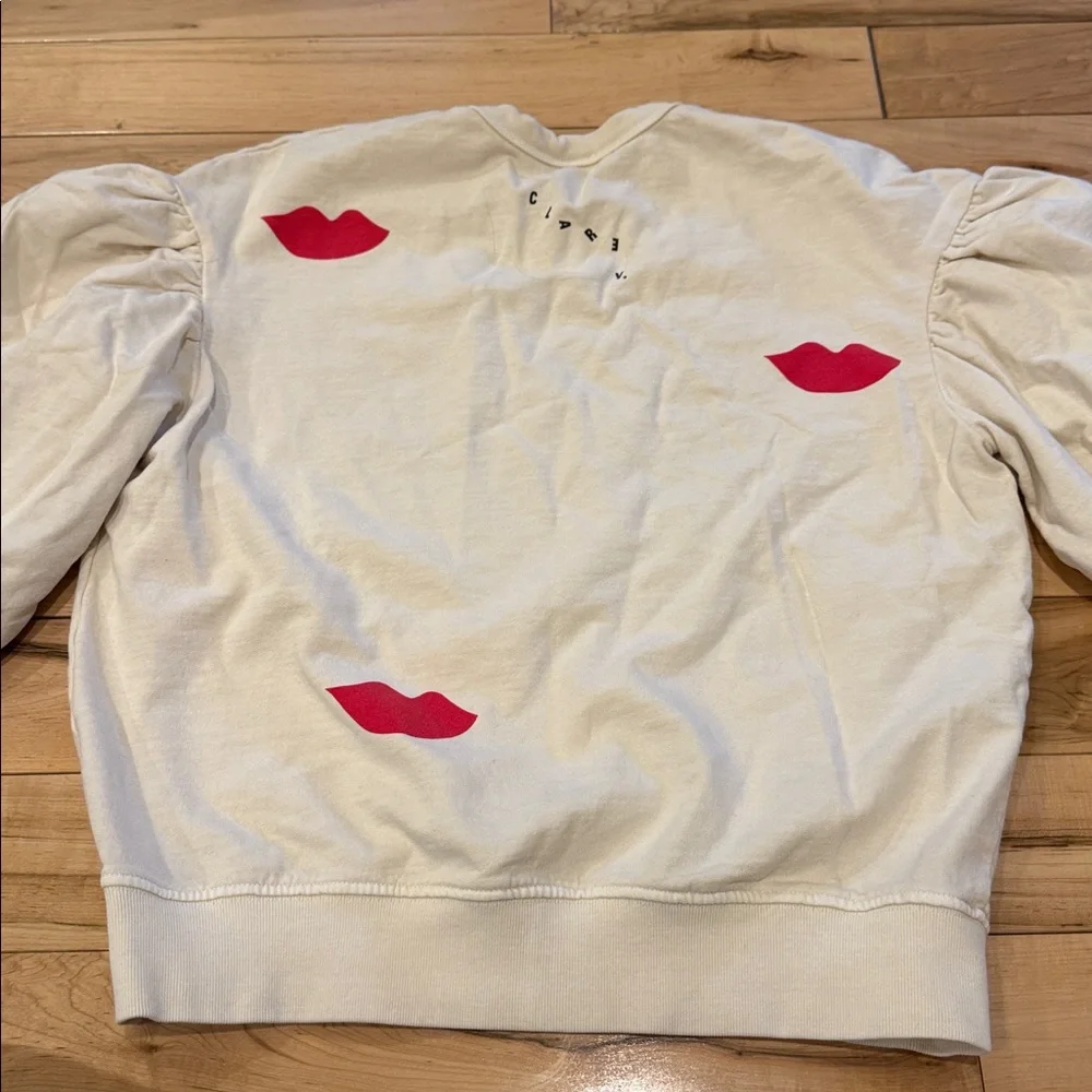 Clare V. Cream Drop Shoulder Lips Sweatshirt Size Small - Picture 7 of 7